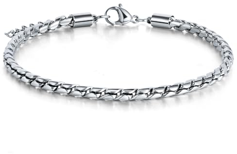 CyxenNova Armband Herren Armbänder Für Herren Edelstahl Königskette Silber Herren Schmuck Geschenke Für Männer, Dad, Freund, Ehemann, Bruder(5mm, Silber-Stil-5)