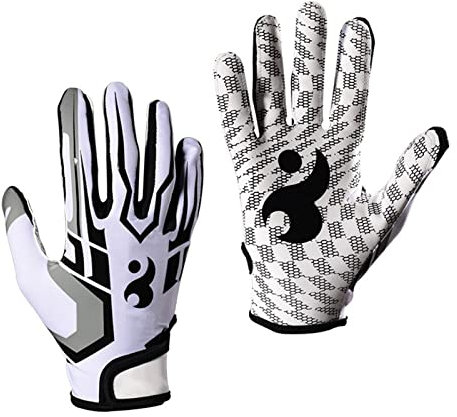 Gants de Football, Gants de Football Américain, Gants de Récepteur de Football, Gants de Sport Extensibles et Respirants pour Jeunes et Adultes(L-Blanc)