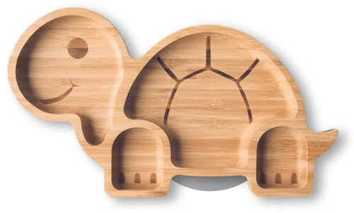 Moon and Moo Schildkröten-Bambus-Saugplatte für Kinder, Kleinkinder und zur Entwöhnung – ungiftig – kunststofffrei – bleibt an Ort und Stelle – Baby-Saugplatte – Baby-Entwöhnungsset (Grau)