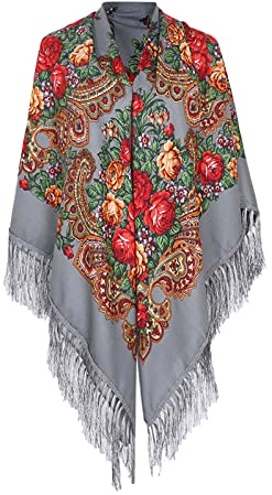 Warme Schals für Frauen Scarves Russischer Babuschka-Schal für Damen, übergroß, traditioneller ukrainischer Retro-Stil, bedruckte Quasten, quadratische Schals Hair Scarf for Women Halstuch Schal