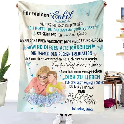 WJMSDK Personalisierte Decke Geschenke für Enkel von Oma, Kuscheldecke Flauschige An Meinen Enkel von Großmutter, 18 Geburtstag Mädchen Geschenke, Witziges Weihnachten Abschluss-Geschenke