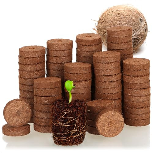 com-four® 100x Pastillas hinchables de Coco - Apoyo al Cultivo de Semillas de Plantas - Discos de Coco biodegradables - Ayuda al Cultivo de Fibra de Coco - Pastillas hinchables
