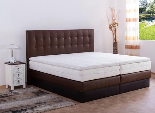 AUKONA Boxspringbett Sophie mit Bettkasten 100x200, Braun H3, 7 Zonen Taschenfederkern-Matratze, H2 H3 H4, Komfortschaum-Topper, Lieferung und Aufbau kostenlos