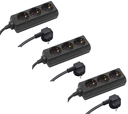 Meister Steckdosenleiste 3-Fach - 3er Set - 1,4 m Kabel - schwarz - IP20 Innenbereich/Steckerleiste/Mehrfachsteckdose/Tischsteckdose/Tido 3-Fach / 7430790
