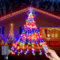 Guirnalda Luces Arbol de Navidad, Solares Luces Árbol Navidad con Estrella, 9*2M 8 Modos 198 LEDs Impermeable Cascada Luces de la Cadena con Estrella para Arbol De Navidad, Bodas, Jardín Decoración