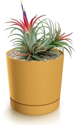 magubo Blumentopf mit Untersetzer, Übertöpfe für Zimmerpflanzen, Pflanzkübel, Übertopf Kompakt, 15 cm Durchmesser, Elegantes Design für Innen- und Außenbereich (Gelb, 150)