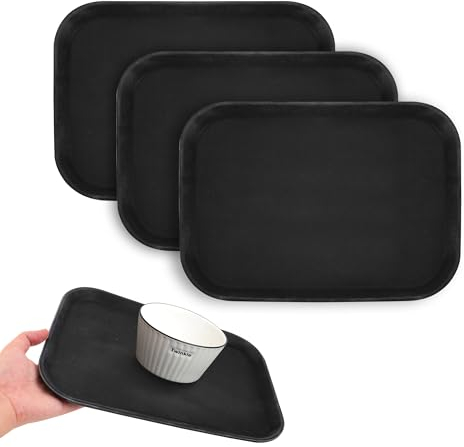 YKUKIZEE 3 Pack Rectangular Bar Tray 14 inch, Rubber Non Slip Rectangular Serving Tray, 35 cm Black Restaurant Serving Tray for Cafeteria Hotel Coffee Home Kitchen