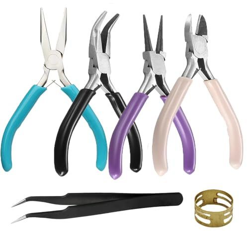 4pcs Jewellery Pliers1 Pair of Tweezers and 1 Ring,Needle Nose Pliers and Jewelry Pliers for Jewelry Making Hand Made Multi-Purpose Tool Pliers Pliers Set Diagonal Pliers Jewellery Making Tools