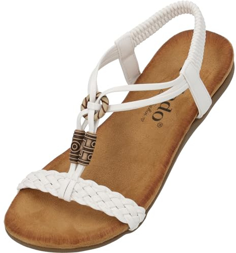 Palado Sandalen Damen Ereshi by Sila Sahin – modische Pantoletten - elegante Sommerschuhe - bequeme Sandaletten mit elastischem Riemen Weiß UK4,5 - EU37