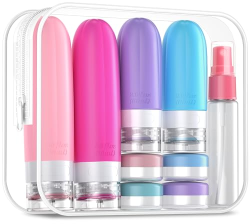 Gemice 16 Pack Travel Bottles Set, CAA Approved Leak Proof Silicone Squeezable Containers for Toiletries, Refillable Accessories 60ml 90ml for Conditioner, Shampoo, Lotion & Body Wash (BPA Free)