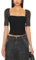 MAYFASEY Women's Square Neck Short Mesh Sleeve See Through Sheer Crop Top, Black, XXL
