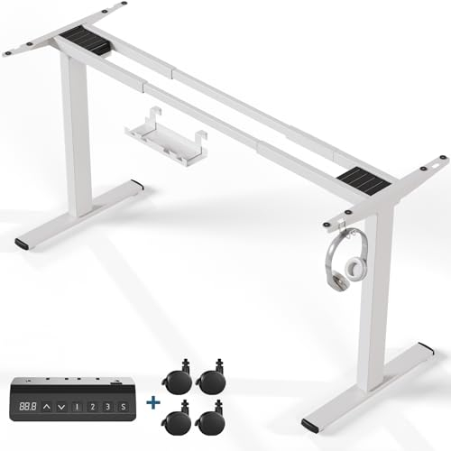 Flamaker Bureau électrique réglable en hauteur, pieds de table réglables en hauteur avec deux moteurs, bureau debout (blanc)