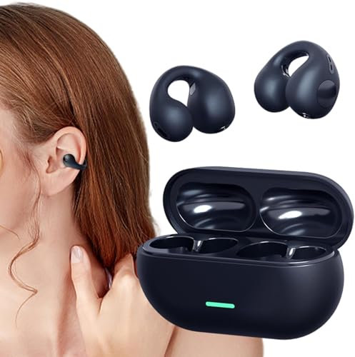 Clip Open Ear Headphones - Waterproof Running Earphones, Sports Ear Buds, Wireless Earhooks | Open Ear Bone Conduction Headphones, Comfort Clip Wireless Earbuds Bluetoth 5.3 for Hiking, Driving