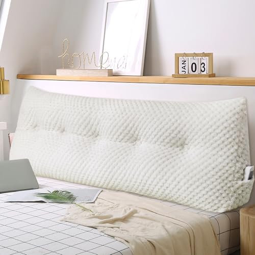 WUIOYNF Weiches Keilkissen Bett Großes Rückenkissen, bequem und stützend, Lesekissen Wandkissen Lendenkissen für Couch und Betten, Stützkissen, Nackenkissen mit abnehmbarem Bezug(Weiß-100x20x50cm)