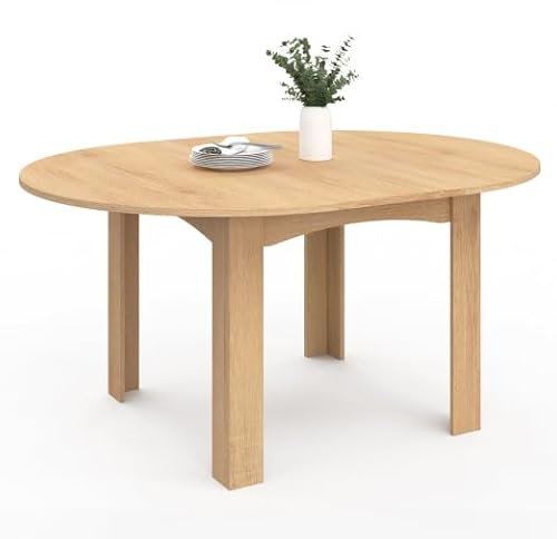 IDMarket - Ausziehbarer Esstisch Dona, rund, für 4-8 Personen, Buchenoptik, 110-150 cm