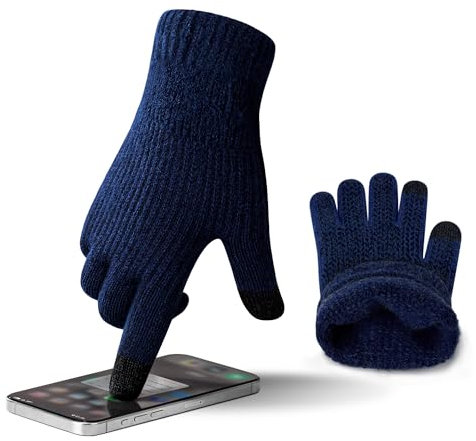 ineepor Alpaka Handschuhe Herren Damen Winter Strickhandschuhe Thermo Warme Wolle Gloves Touchscreen Dünne Grip Weich Rutschfest Flexible,Marineblau,M