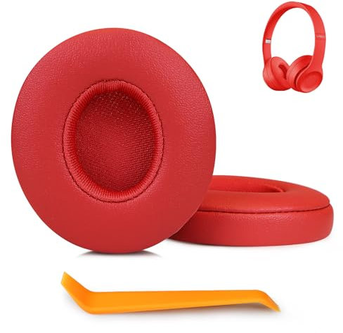 SINOWO Ersatz-Ohrpolster für Beats Solo 2 & Solo 3 kabellose On-Ear-Kopfhörer, Solo2 Solo3 Ohrpolster mit Geräuschisolierung, Memory-Schaum, weiches Protein-Leder (Club Red)
