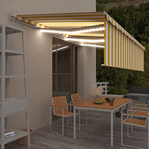 Lawn & Garden Manuell einziehbare Markise mit Rollo und LED, 6 x 3 m, Gelb und Weiß
