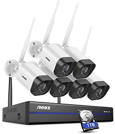 ANNKE Kit Videosorveglianza WiFi con Audio a 2 Vie, 10 Canali 5MP NVR e 6 Telecamere Esterne Wireless 3MP, Rilevamento di Persone/Veicoli, Visione Notturna IR 100ft, Compatibile con Alexa, 1TB