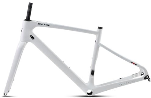 HWEVDHJ Carbon Rennrad Rahmen 700C Gravel Bike Rahmenset 45CM/48CM/51CM/54CM Scheibenbremse Fahrradrahmen Steckachse 12x100mm/12x142mm Interner Verlegung Mit Vordergabel(Bianco,45CM)
