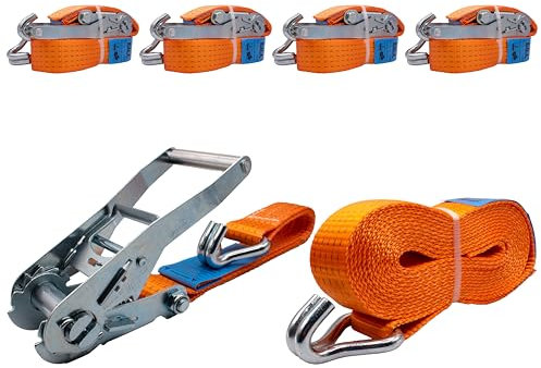EQT 4 Stück 5000kg 6m Spanngurte mit Ratsche und Haken zweiteilig DIN EN 12195-2 TÜV GS