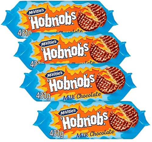Cookies & Biscuits Bundle with Hobnobs Milk Chocolate Biscuits 431g - 4 Pack | Milk Chocolate Oaty, Nobbly Biscuits, Suitable For Vegetarians.