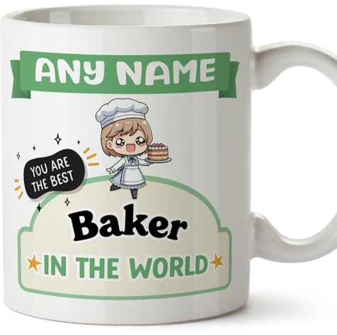 MUGFFINS Personalised Mug for Baker Woman - in English - Best in the World - Kawaii - Funny Custom Gift for Colleagues - Ceramic 11oz Mug