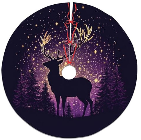Base per albero di Natale con cervo e notte stellata, nero e viola, tappetino per albero di Natale, decorazione per la casa e le vacanze, decorazione per feste invernali per interni ed esterni, 91 cm