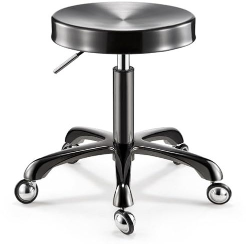 LULUMAIC Edelstahl-Rollhocker, solides Rad, robuster Drehhocker, Hebestuhl für Bar, Labor, Büro, Friseur, Küche und Geschäft