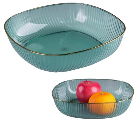 WakiHong 2 cestas de frutas con estilo para servir pasta, con adornos dorados, perfectos para frutas, ensalada o decoración, 24 x 6 cm, verde claro
