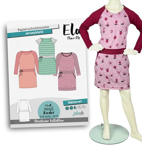 JULENDO Schnittmuster Kinder Jerseykleid Ela Mini-Me Gr. 104/110 bis 164/170 | Papierschnittmuster für Mädchen mit Nähanleitung