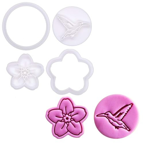 BAKERLOGY Hummingbird’s Kiss – Mini 2 Ausstech- und Präge-Set, Fondant-Ausstecher mit Prägestempel – Kolibri & Vergissmeinnicht Design für Oster- & Frühlingskekse, Cupcakes & Fondantdekorationen