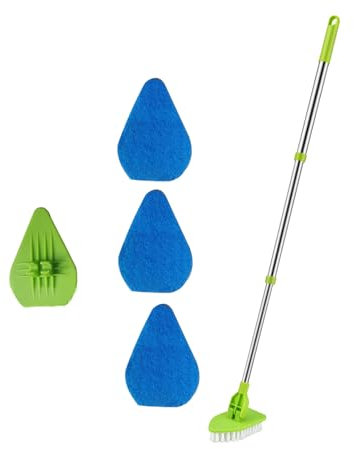 Bathroom Scrubber - Floor Brush with Adjustable Handle, Heavy-Duty Cleaning Tool | 2-In-1 Tub and Tile Scraper, Wall Scrubber with Non-Slip Grip, Deep Cleaning Sponge Brush for Shower, Bathtub, Tile