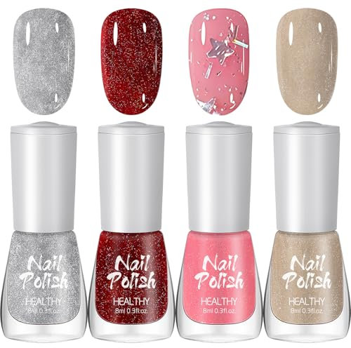 Nail Polish Set - 4Pcs Glitter Nail Polish Sets - Nail Varnish Quick Dry Gel Nail Colours - High Glossy Breathable nail polish Air Fast Dry - Shiny Nail Varnish Sets for Women