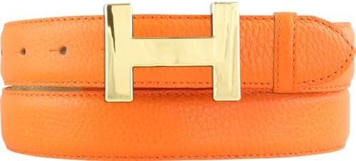 BELTINGER Damen-Gürtel HAILEY aus strukturiertem Leder 3 cm | Schmaler Ledergürtel für Damen 30mm | Gold glänzend | Orange 100cm