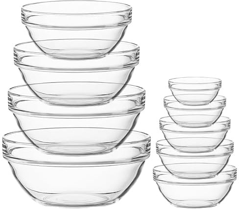 YFNVH 9er Set Salatschüssel Glas, Rührschüssel aus Glas Stapelbare | Rührschüssel aus Glas Stapelbare Glasschüssel, Glasschüsseln für Küche, Kochen, Backen