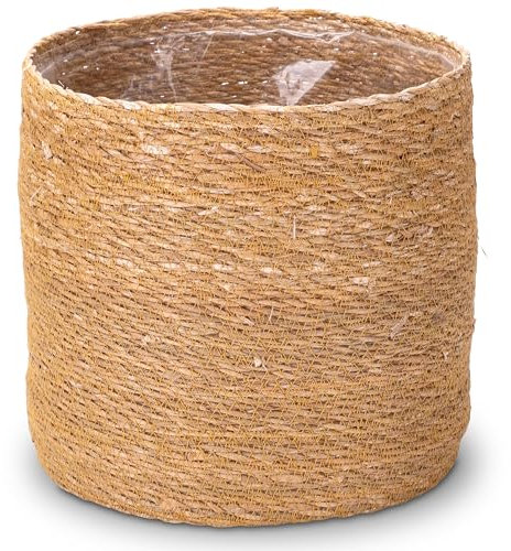 Decorasian Seegras Übertopf – Blumentopf geflochten – dekorativer Planzenkorb mit Folieneinsatz im Boho Stil – Natur - 30cm