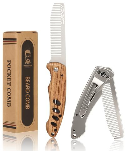 1PC Wood Beard Comb for Men - Zebrawood & Secure Lock & Pocket clip, 0.12lb