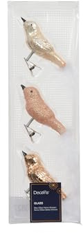 Kaemingk Christbaumschmuck Glas Vögel auf Clip 8cm 3er Set - Christbaumschmuck & Weihnachtsbaumschmuck - Weihnachtskugeln Mix - Dekoration Weihnachten - Pfirsich Perle Mix