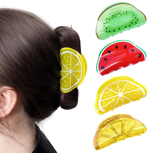 XFSRG 4 Stück Haarspangen Damen Kreative Früchte Sommer Klammer Zitronen Rutschfest Haarclips für Hawaii Party und Alltagskleidung(Multicolour A)
