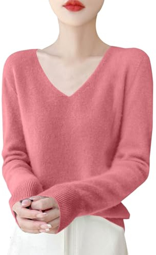 TEPTDirio Cashmere Jumpers Ladies Long Sleeve V Neck Autumn Sweaters Women Fashionable Plus Size Wool Jumpers Solid Color Knitted Base Sweaters Autumn Winter Casual Womens Clothes UK