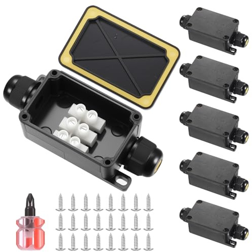 6 Pcs IP66 Waterproof Junction Box Outdoor Electrical Junction Boxes, Mini Size 2-Way Waterproof Electrical Connectors for Ø3mm-6.5mm Cable Connectors, with 1 Screwdriver(Black)