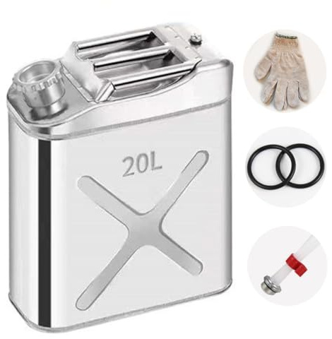 Generisch Benzinkanister 5l, 10l, 15l, 20l, Edelstahl, Tragbarer Benzinkanister mit flexiblem Ausguss, Benzin-Dieselkanister, Öllagerung für die Notversorgung von PKW und Offroad,20L