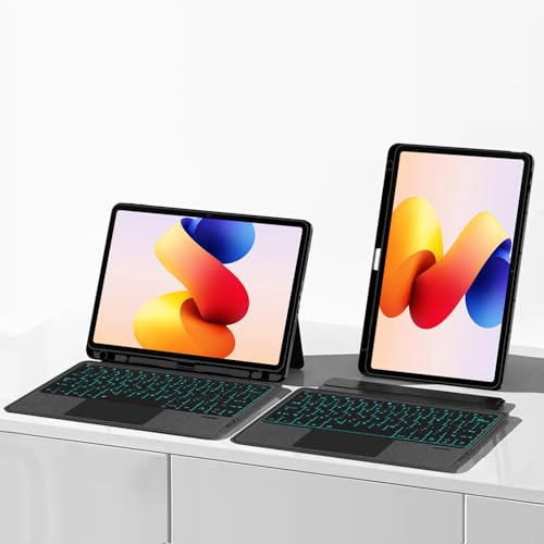 MUDASANQI Funda para teclado compatible con Xiaomi Redmi Pad 2 Pro de 12.1 pulgadas (2025), funda de teclado desmontable retroiluminada con soporte para trackpad/lápiz (negro)