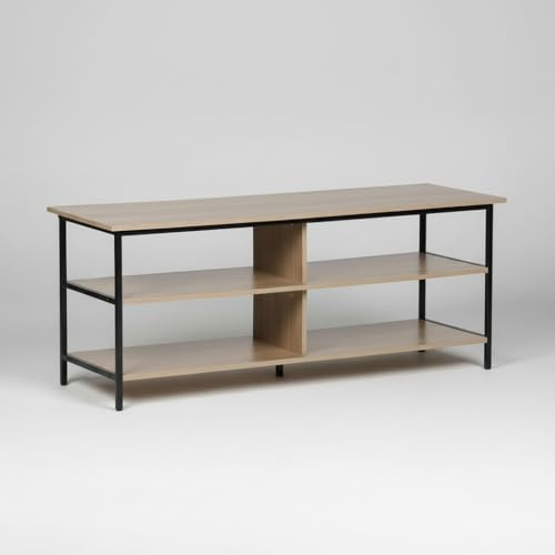 INDE MOBLEKIT | Mueble Auxiliar 3 Niveles 110X40X45 cm, Estantería Baja de Madera y Metal con Baldas Amplias, Mueble para TV, Libros o Decoración, Ideal para Salón o Estudio