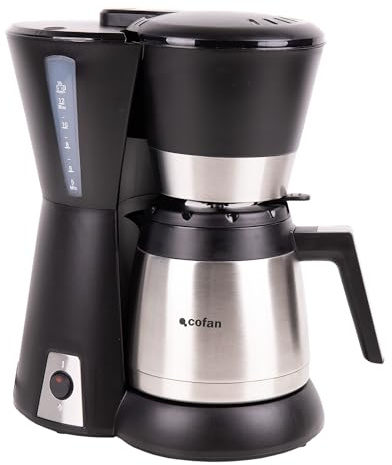 Cofan Cafetera de goteo 1,2L con jarra de acero inox., Capacidad 12 tazas, Potencia 800W, Apagado automático, Sistema antigoteo, Filtro permanente