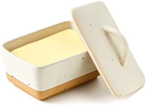 Euablfo Butterdose Keramik mit Deckel, 450ml Butterdose Porzellan, Vintage Europäische Butterdosen, Bietet Platz für 2 Stück 250g Butter (Weiß,Mittlere Größe)