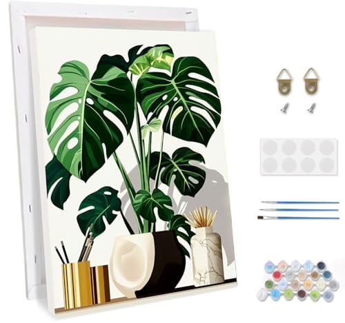 TOSTOG Peinture par Numéro Adulte avec Cadre Monstera deliciosa Peinture par Numéros pour Adulte Paint by Numbers Kit pour Décoration Murale et Cadeaux Pour La Maison (20×30cm)