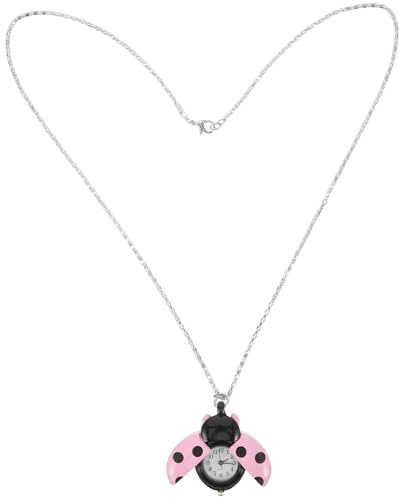 LIFKOME Kinder Taschenuhr in Marienkäferform Rosa Vintage Quarz | Glasklappe, Leichte Legierung, Weihnachtsmotiv, für Party und Festliche Anlässe