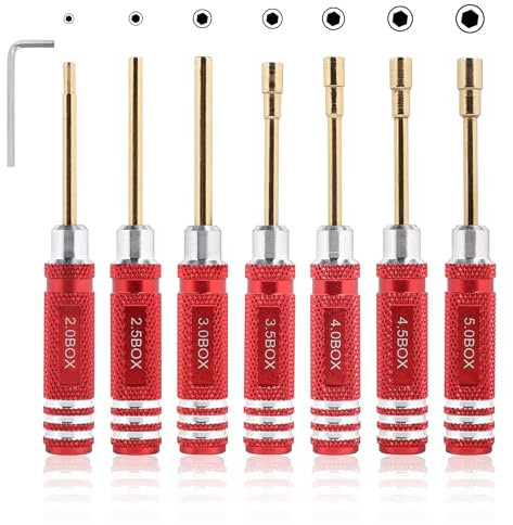LALAGO Set di cacciaviti esagonali 7 pezzi, kit utensili RC, cacciaviti a brugola interni per Axial SCX24 droni auto barca elicottero (2,0mm 2,5mm 3,0mm 3,5mm 4,0mm 4,5mm 5,0mm) - rosso